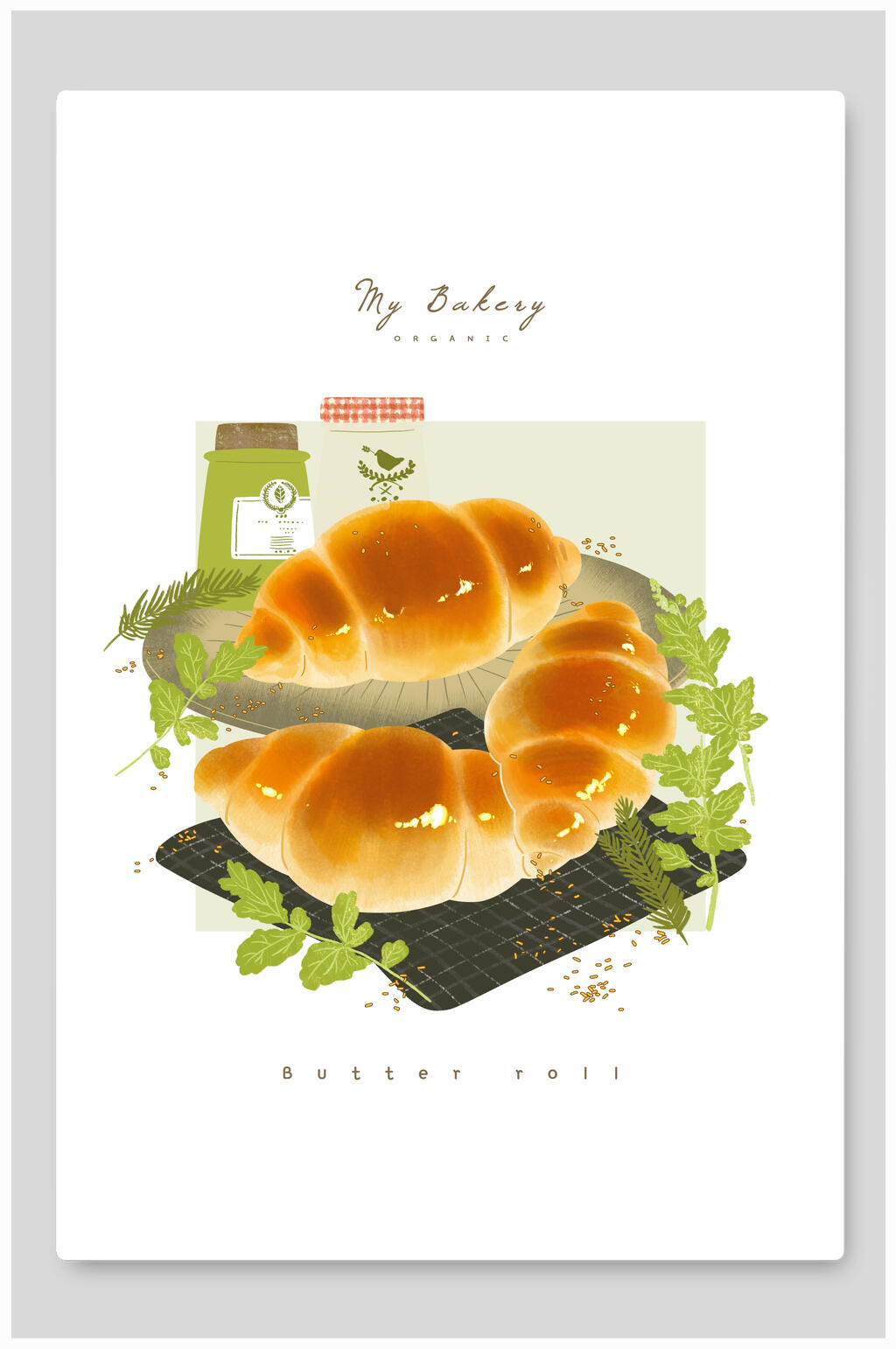 牛角面包美食海報(bào)插畫素材素材
