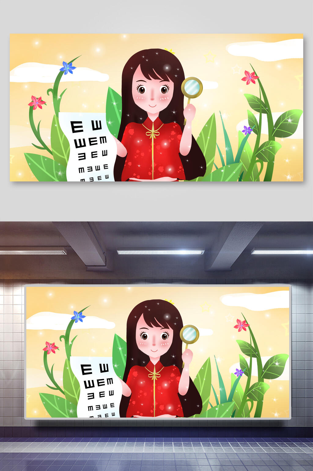 漫画风小清新护眼爱眼日插画素材素材