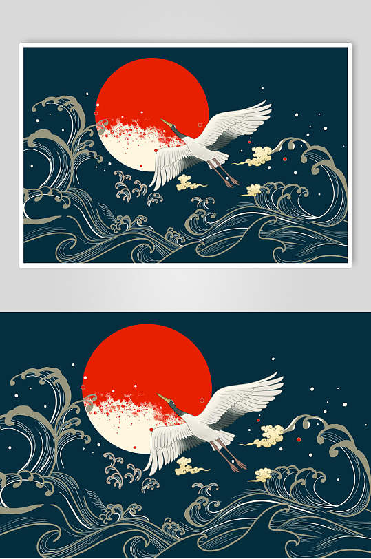 精致仙鹤花纹祥云锦鲤中国风背景海报
