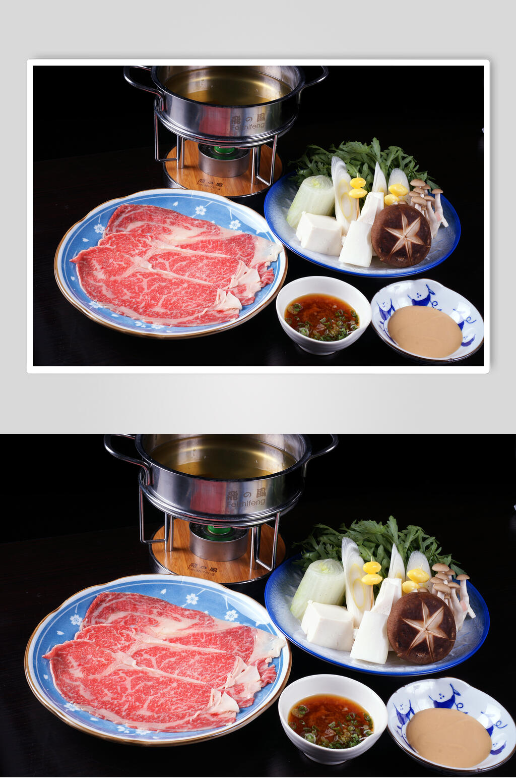 火锅松茸雪花牛肉锅食品高清图片素材
