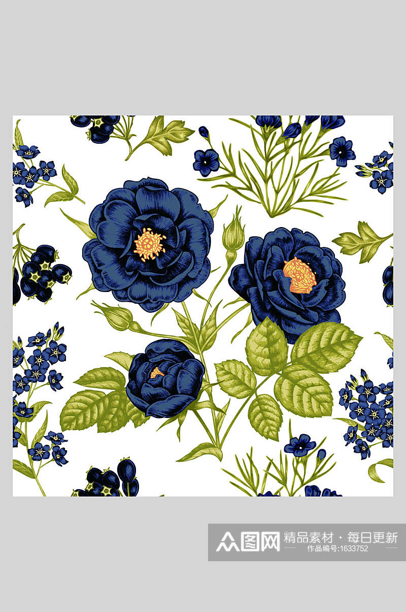 花卉植物底纹蓝玫瑰插画素材素材