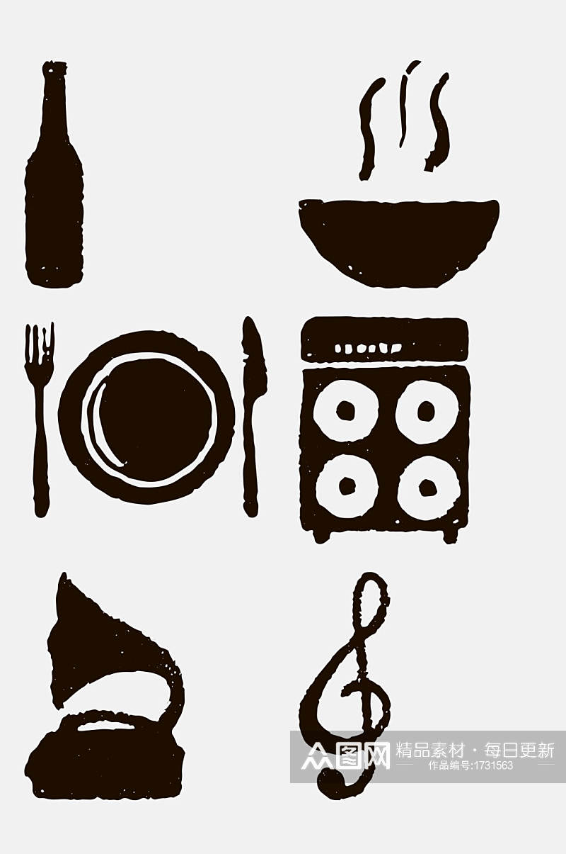 黑白餐具免抠元素素材素材