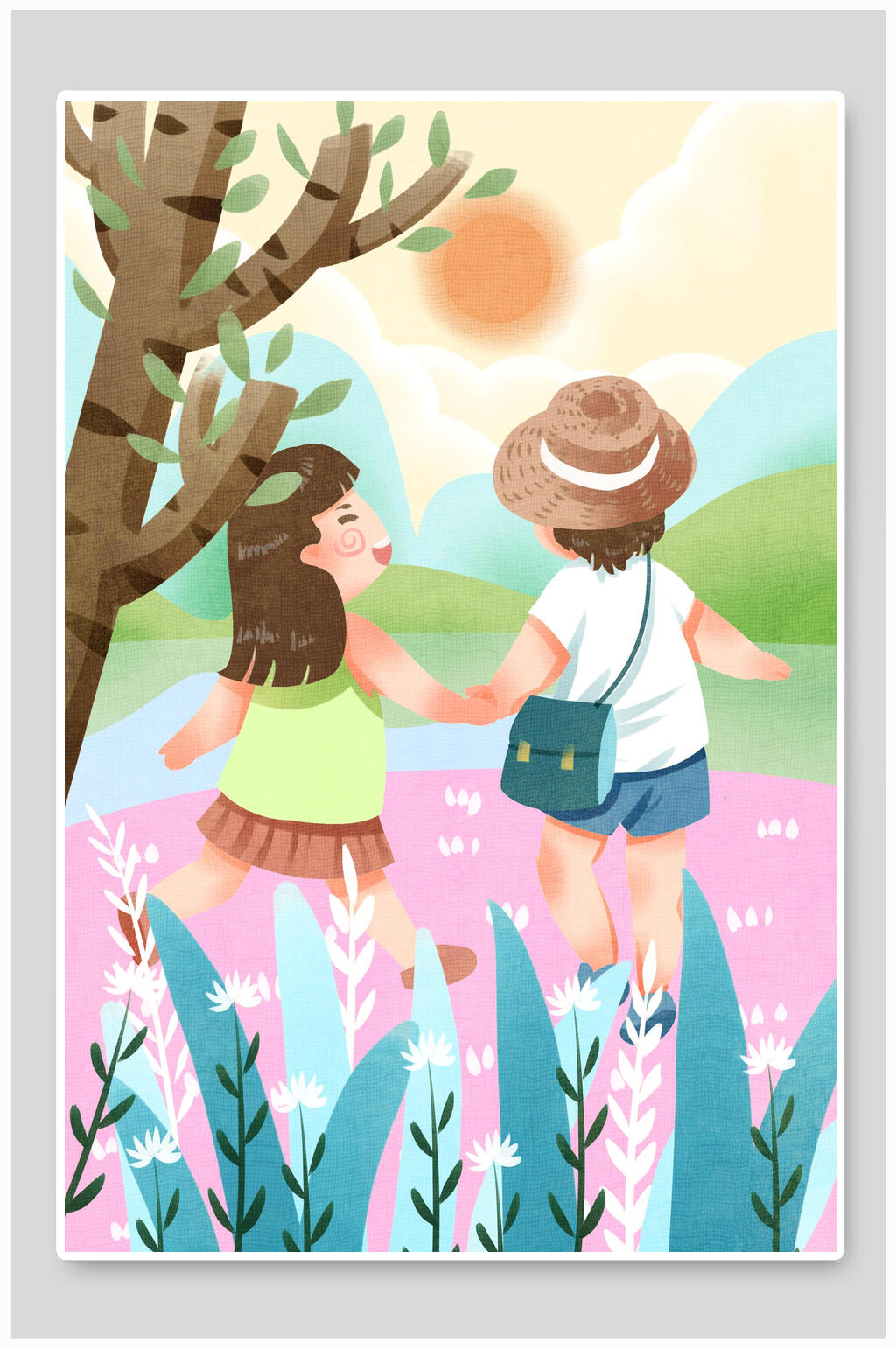 大暑郊游出行插画素材