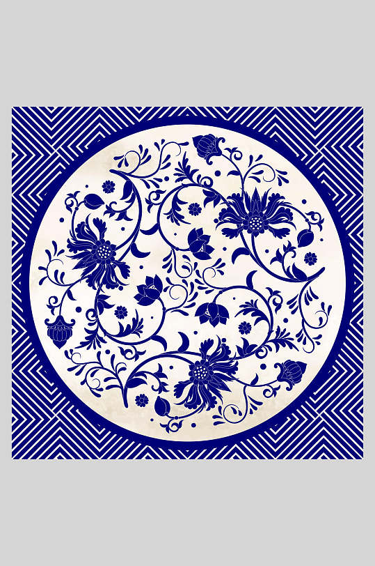 圆形青花瓷底纹插画素材