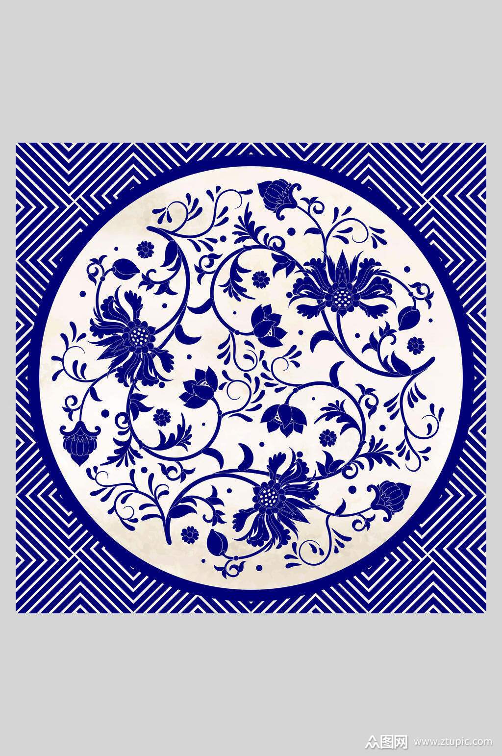 圆形青花瓷底纹插画素材