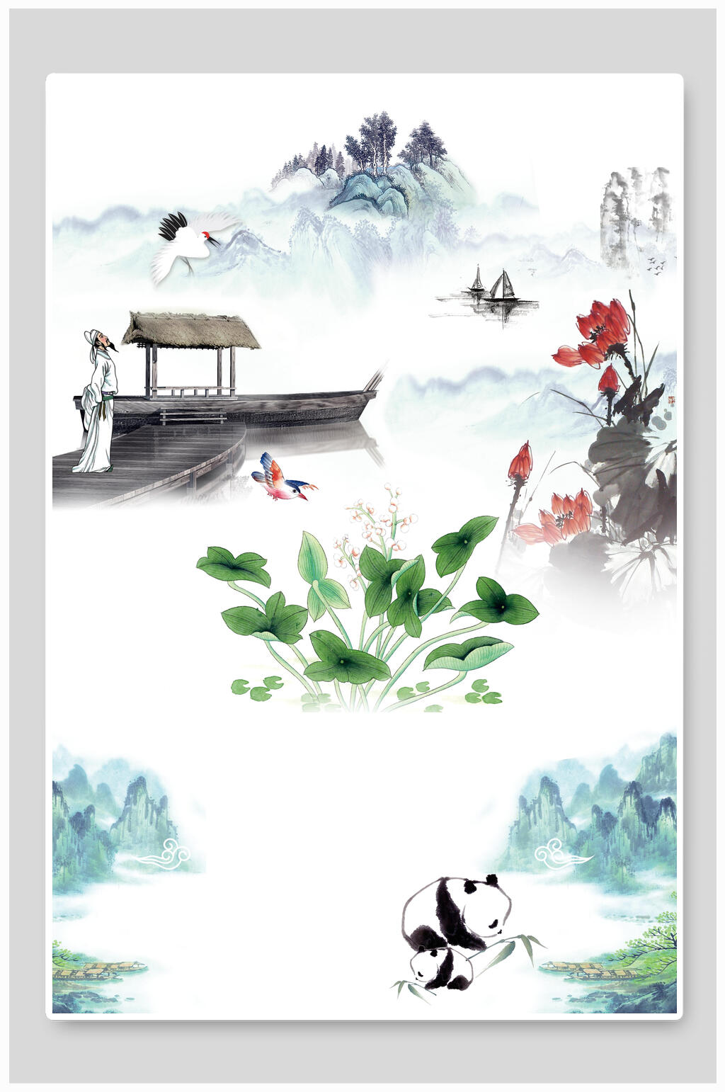 川味水墨中国风背景素材素材