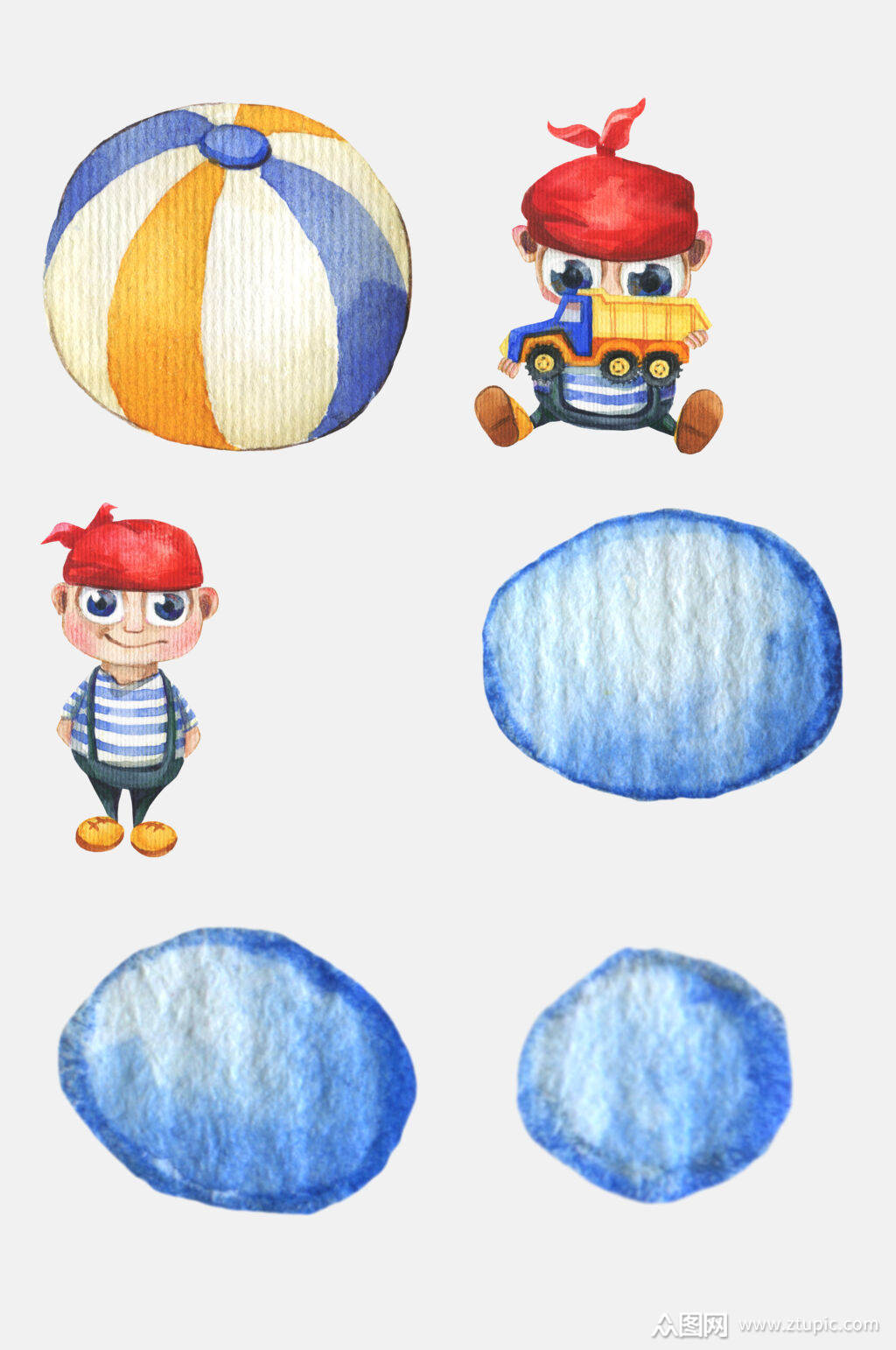 水彩手绘儿童玩具皮球元素素材