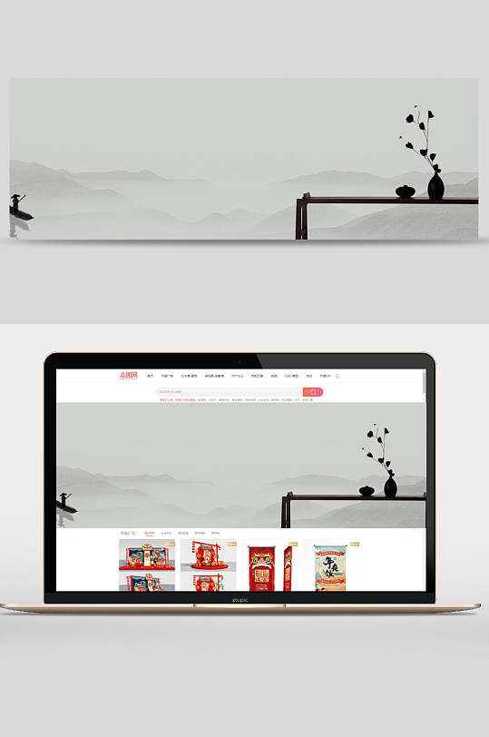 中国风寂静浅灰色摆饰banner背景素材-众图网