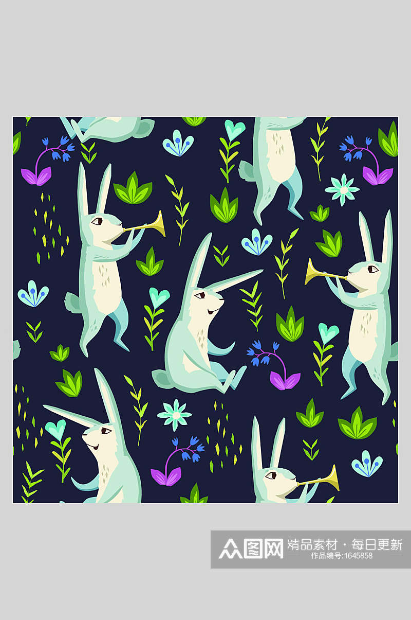 小兔子植物花鸟插画背景素材素材