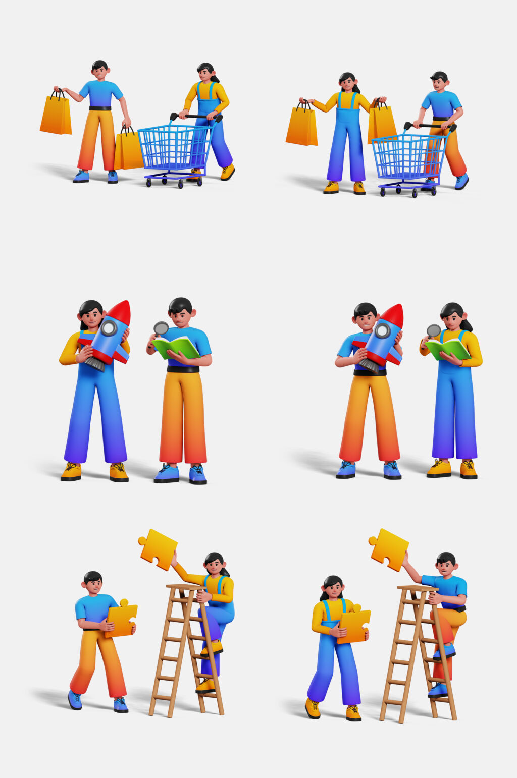 女男拼图购物人物素材素材