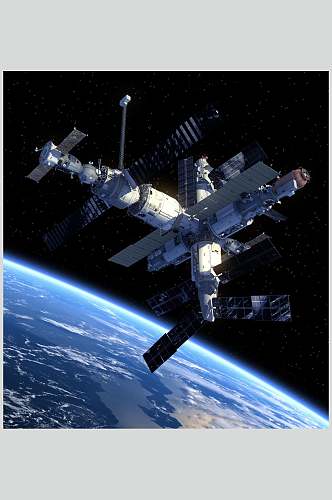 创意空间站航天科技人造卫星特写图片