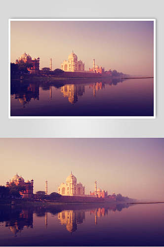 印度建筑泰姬陵夕阳下的景点摄影图
