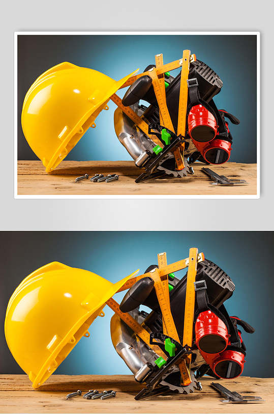 五金工具安全帽尺子钉子摄影图