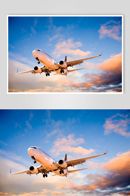 唯美客运客机民航飞机风景摄影图