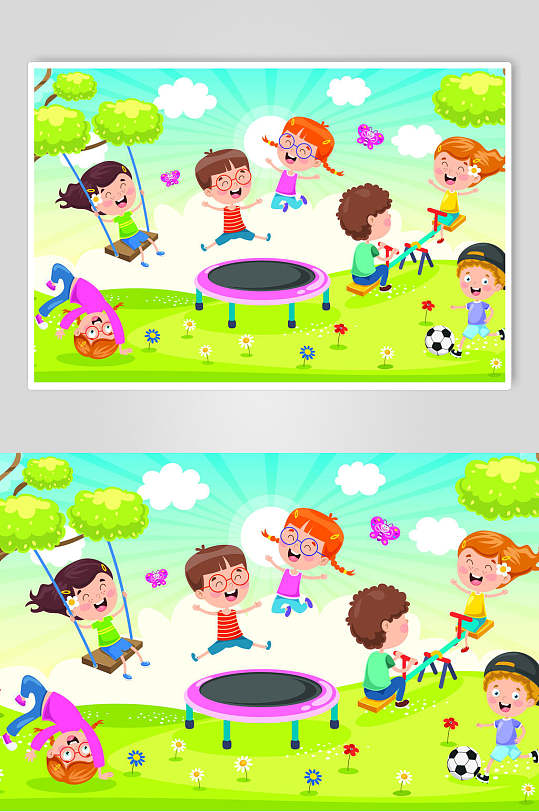 儿童节游乐场卡通插画素材海报