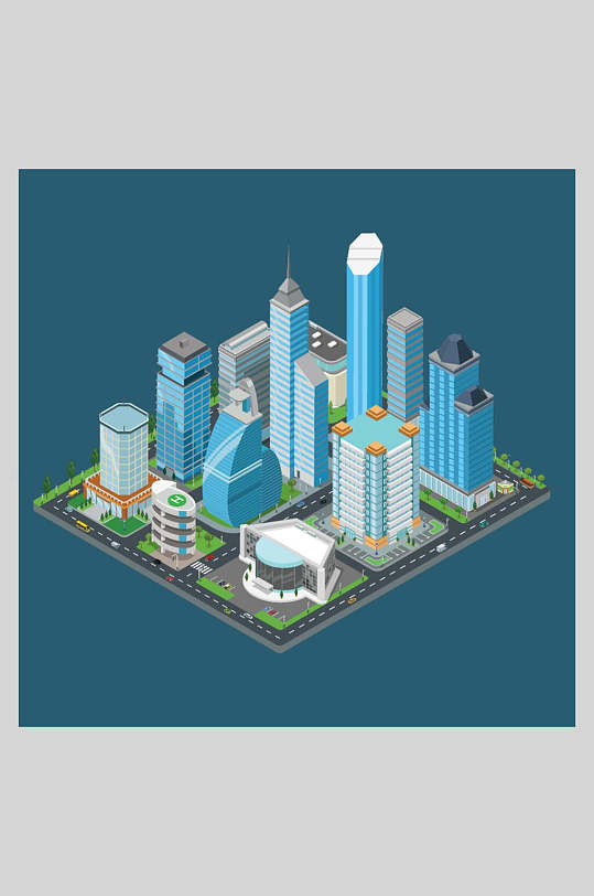 25D风城市建筑场景矢量插画素材-众图网