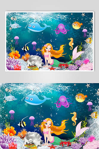 卡通创意海洋世界海底世界D立体图海报