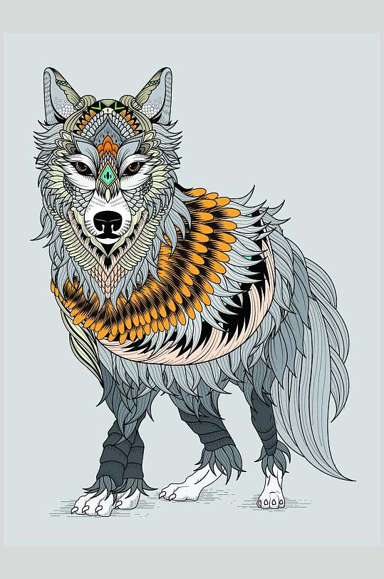 狼动物民族风元素素材
