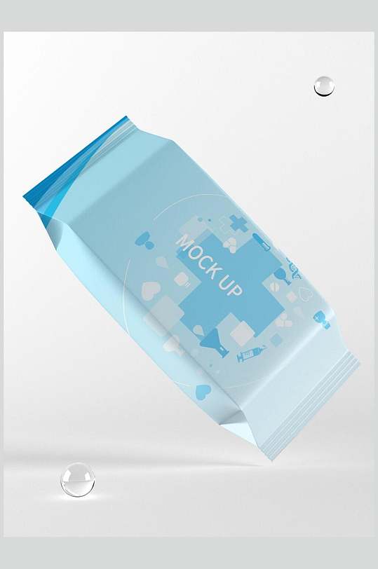 浅蓝色便携装湿纸巾样机效果图