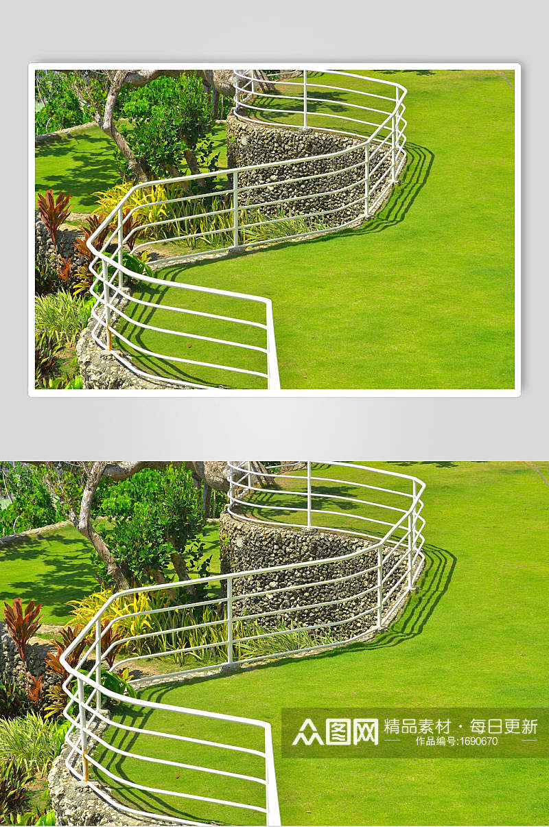 绿色私人别墅花圃池塘摄影图片素材