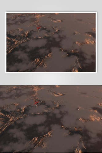红色小飞机俯拍风景摄影图