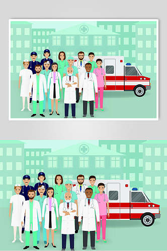 医院救护车医生护士医疗卡通插画