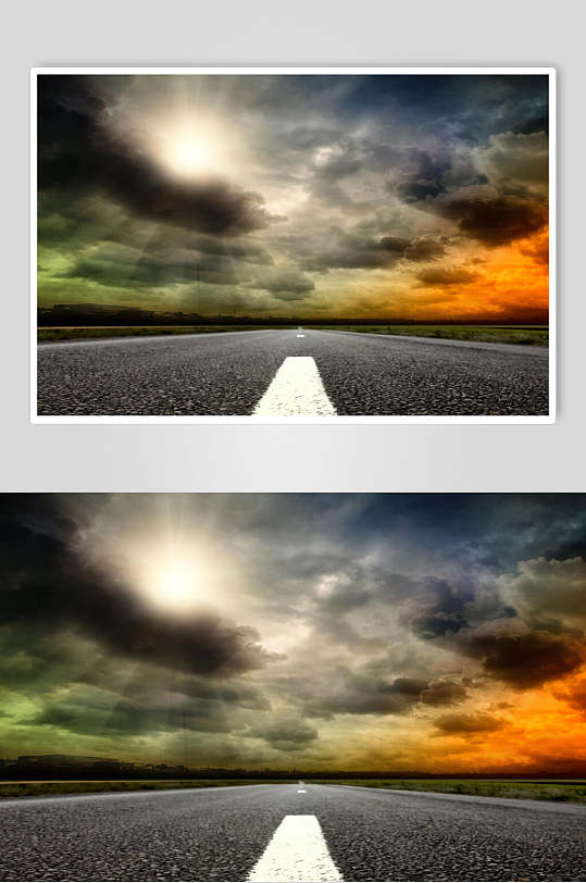 柏油公路乌云下的公路摄影图