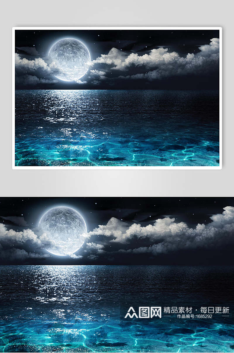 星空海上明月摄影图素材