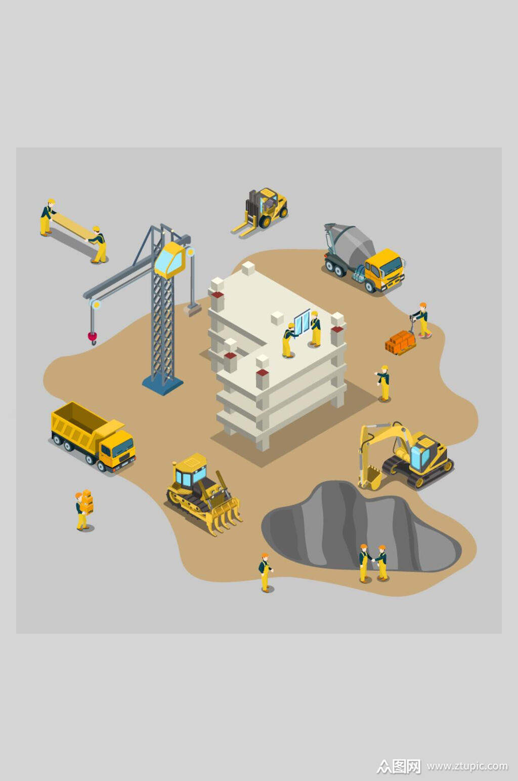 城市建筑工程施工场景矢量插画素材素材