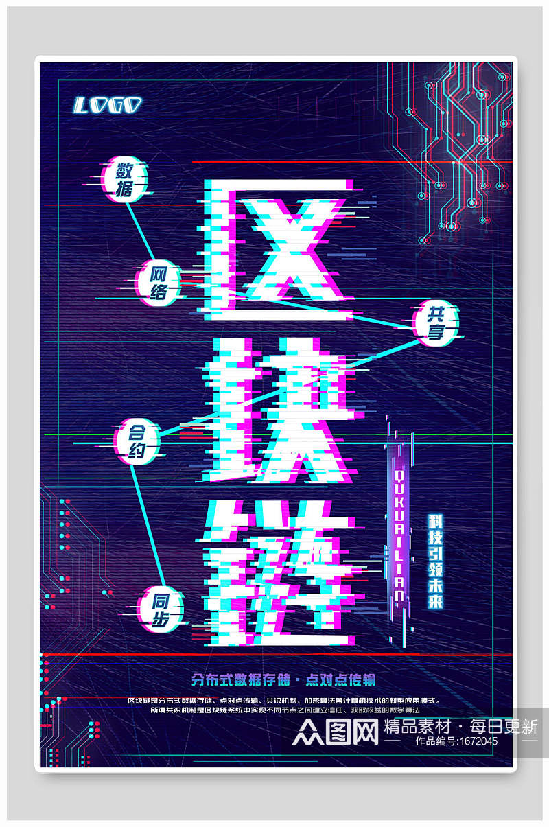 抖音风区块链人工智能科技海报素材