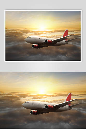客运客机民航飞机云层之上的飞机摄影图