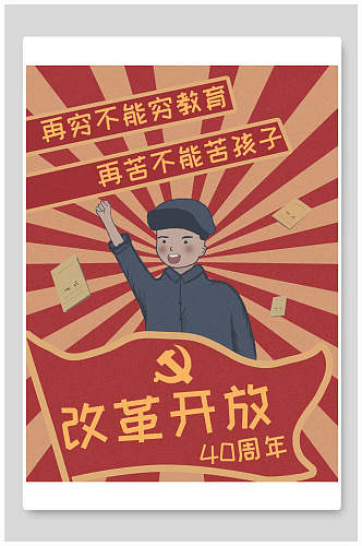 红金复古风改革开放40周年海报