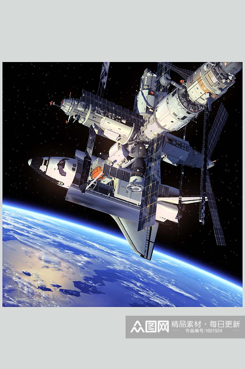高端空间站航天科技人造卫星特写图片素材