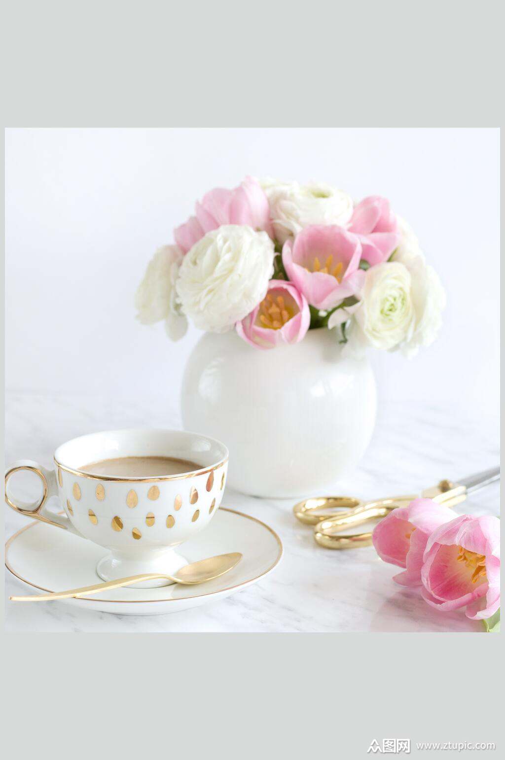 摄影图片咖啡和玫瑰唯美摄影图