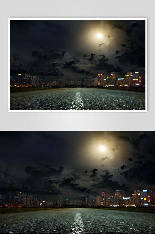 黑夜灯光柏油公路城市高清图片