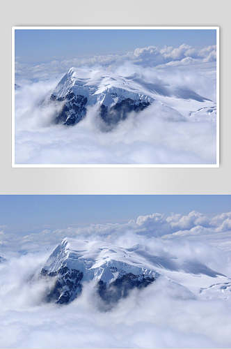 雪山蓝色天空腾云图片