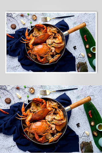 干锅香锅大闸蟹海鲜食品图片