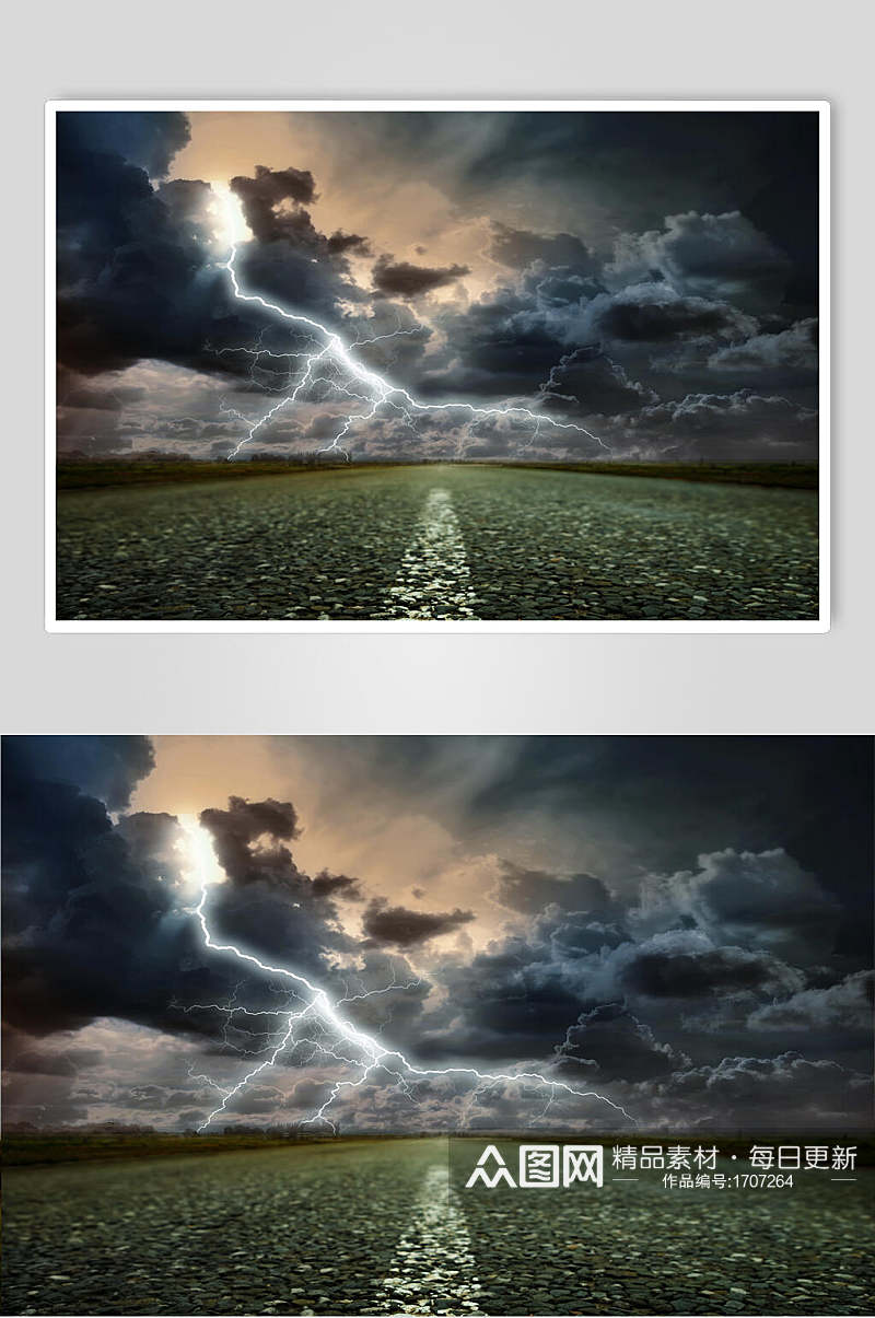 柏油公路闪电风景高清图片素材