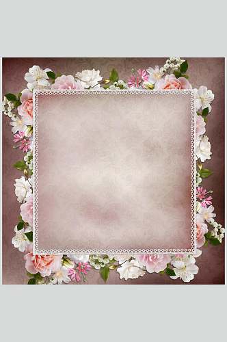 优雅大气粉色花边花朵正方形框架摄影图片
