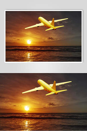 客运客机民航飞机暮色天空飞行摄影图