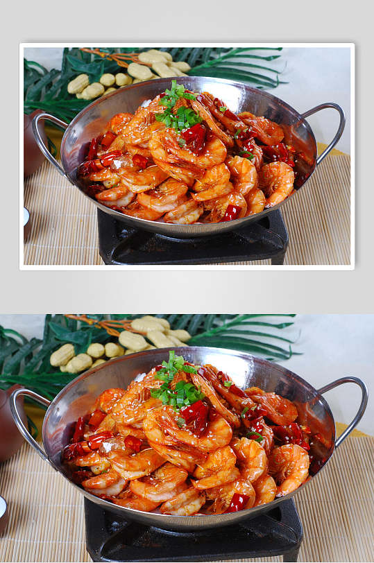 干锅香锅海鲜红虾高清图片