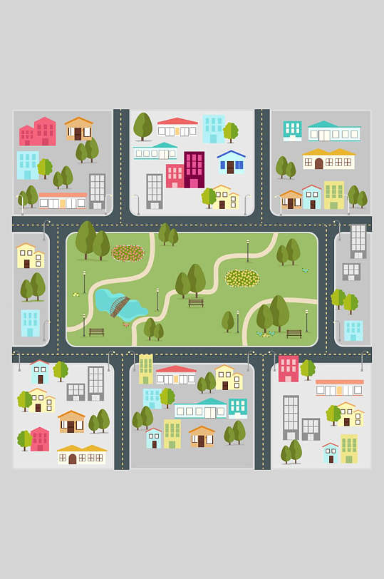 卡通公路交通平面地图插画素材