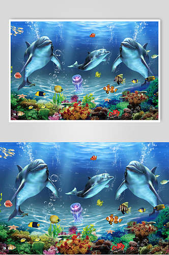 鲸鱼海洋世界海底世界D立体图海报