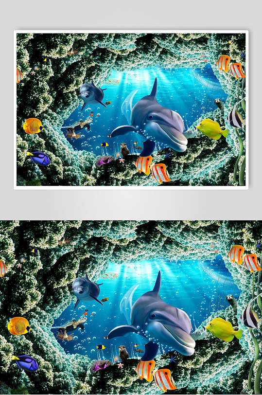 鲨鱼海洋世界海底世界D立体图海报
