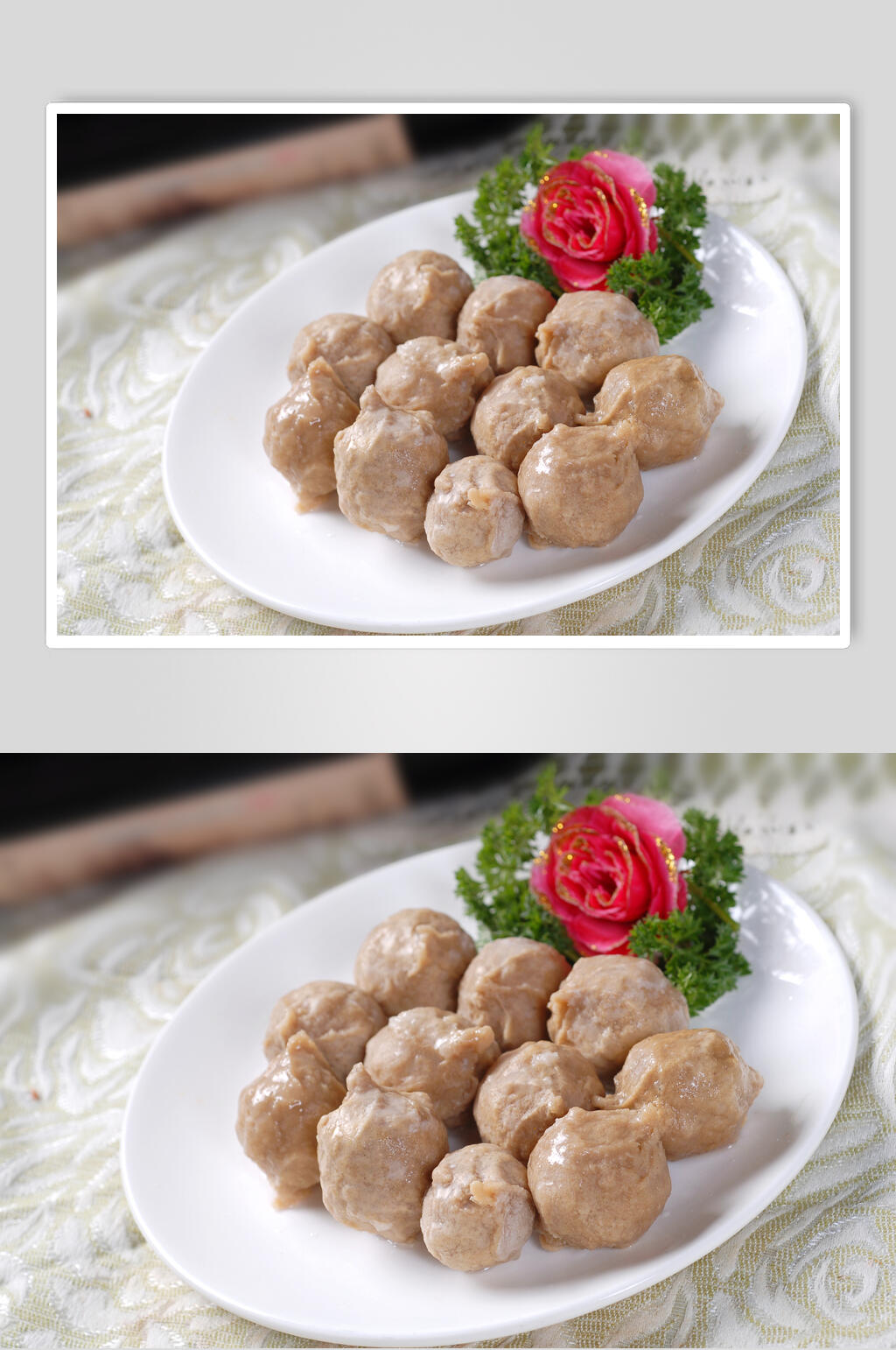 花朵点缀荤菜广东撒尿牛丸图片素材