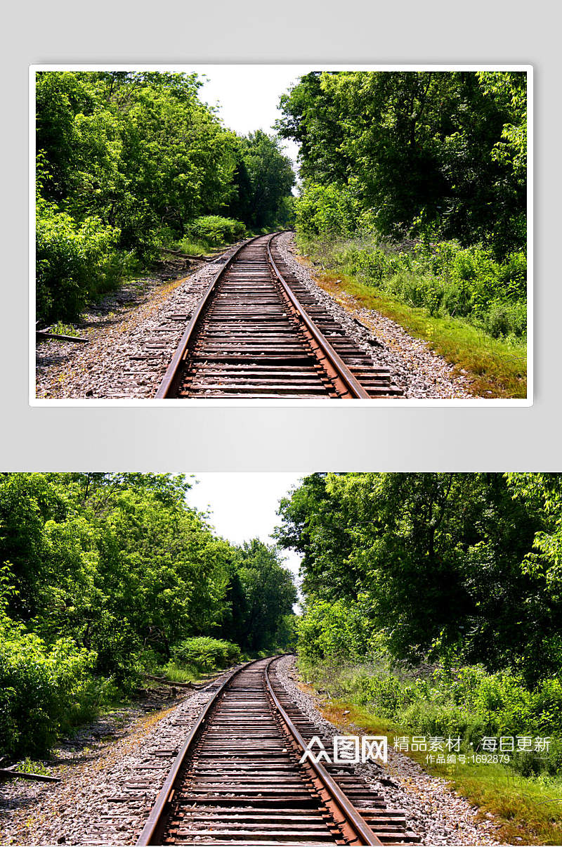 林间铁路风景高清图片素材