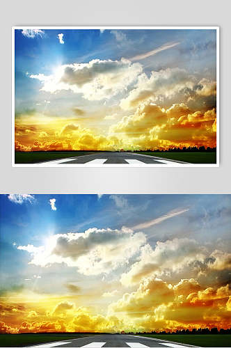 柏油公路太阳云层高清图片