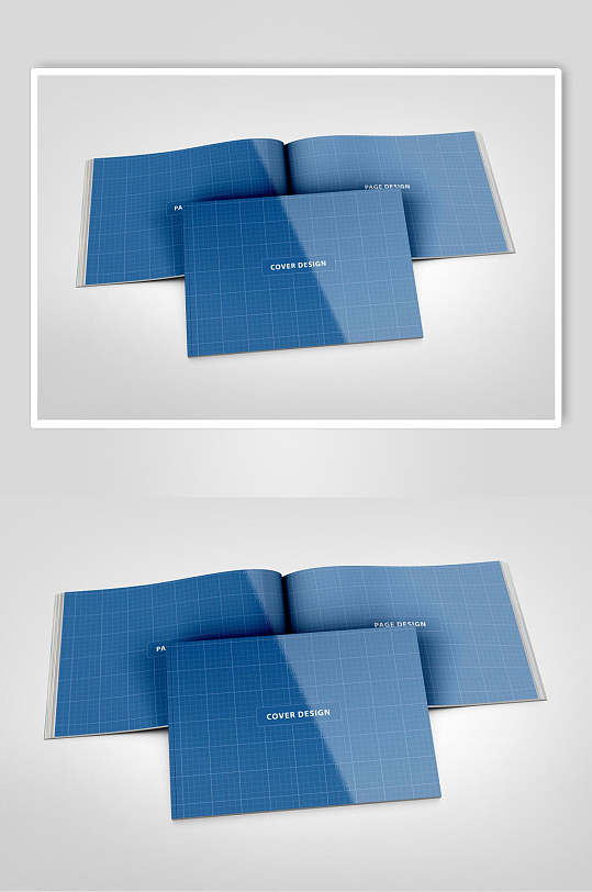 蓝色书籍内页画册相册贴图样机效果图