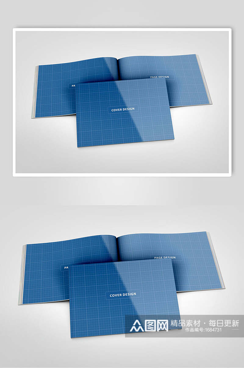 蓝色书籍内页画册相册贴图样机效果图素材