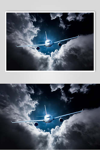 客运客机民航飞机穿破云层高清摄影图片